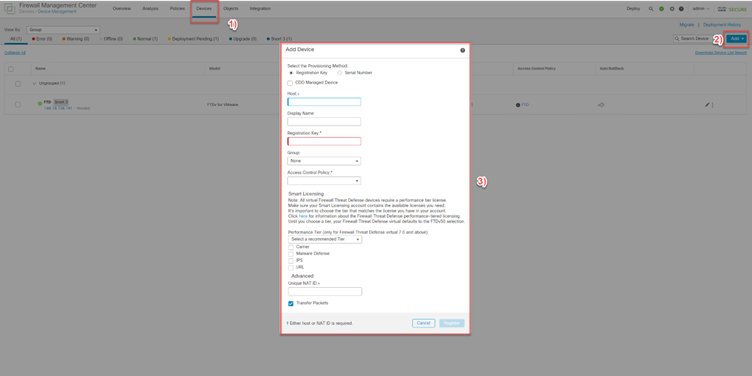 Add FTD from FMC Register FMC to FTD