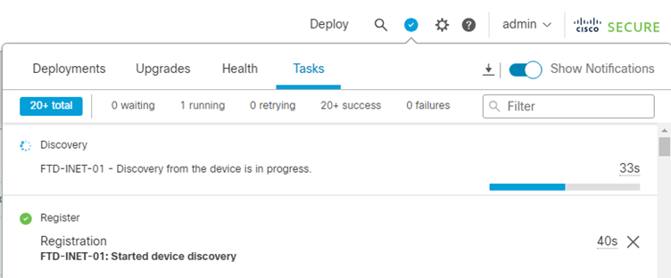 Discovery FTD from FMC Status Verify Register FMC to FTD
