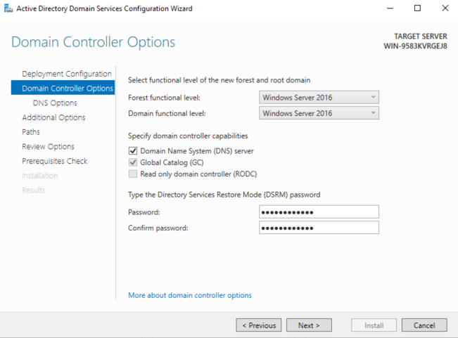 Domain Controller Options Domain Controller Options